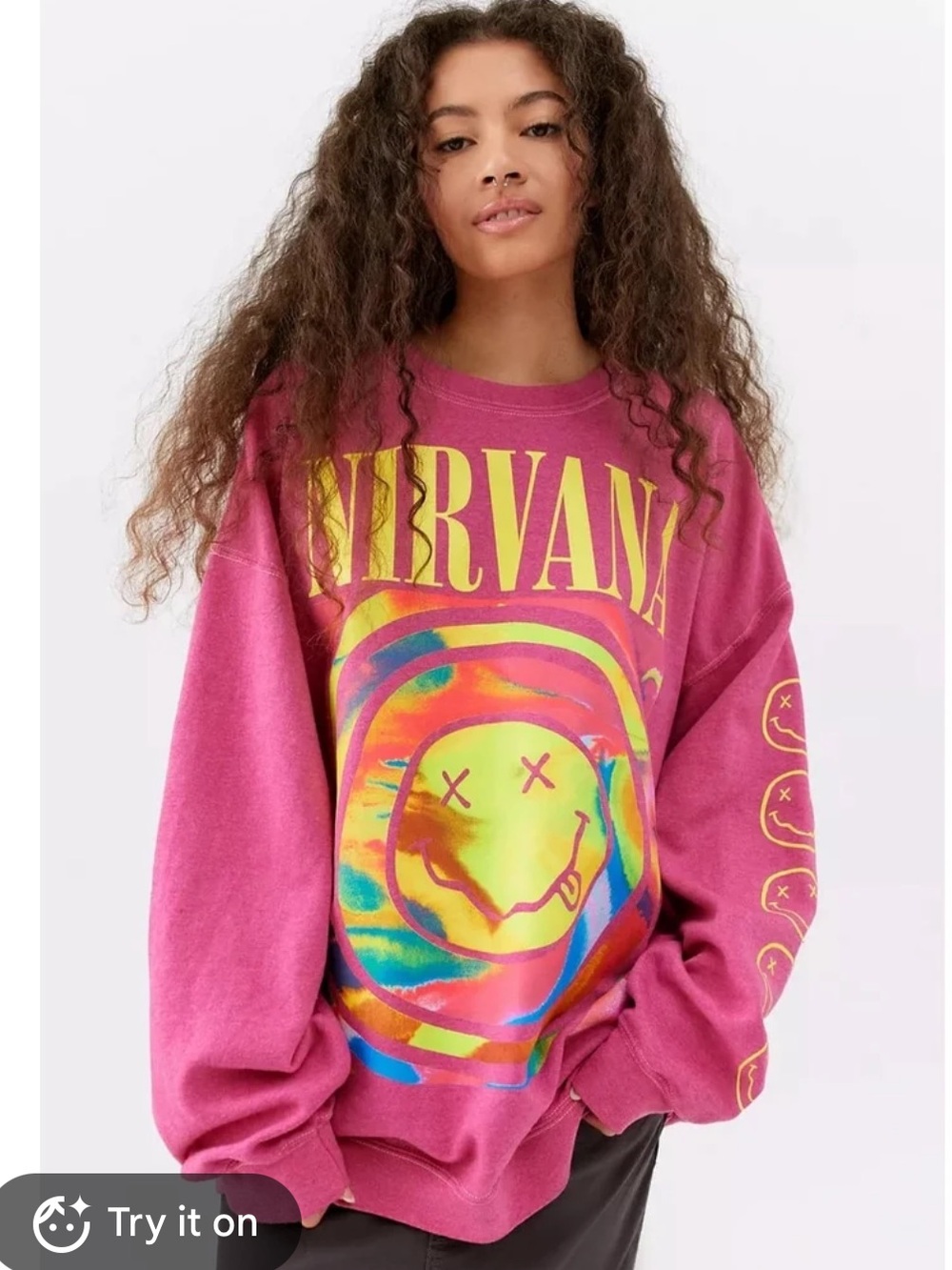 H&M Divided Nirvana Smiley Tie-Dye Oversized Crewneck Sweatshirt XS